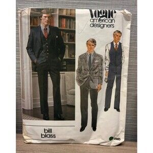 Vogue 2585 Sewing Pattern Uncut. Bill Blass Men’s 3 Pc Suit set Size 40